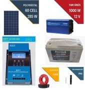 GÜNEŞ ENERJİSİ TV AYDINLATMA MİNİ BUZDOLABI SETİ-1KVA İNVERTÖR,30A MPPT,285Wp PANEL,100AH JEL AKÜ